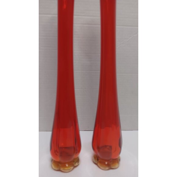 MCM Swing Stretch Red Yellow Retro Tall Glass Set Vases - Picture 3 of 8